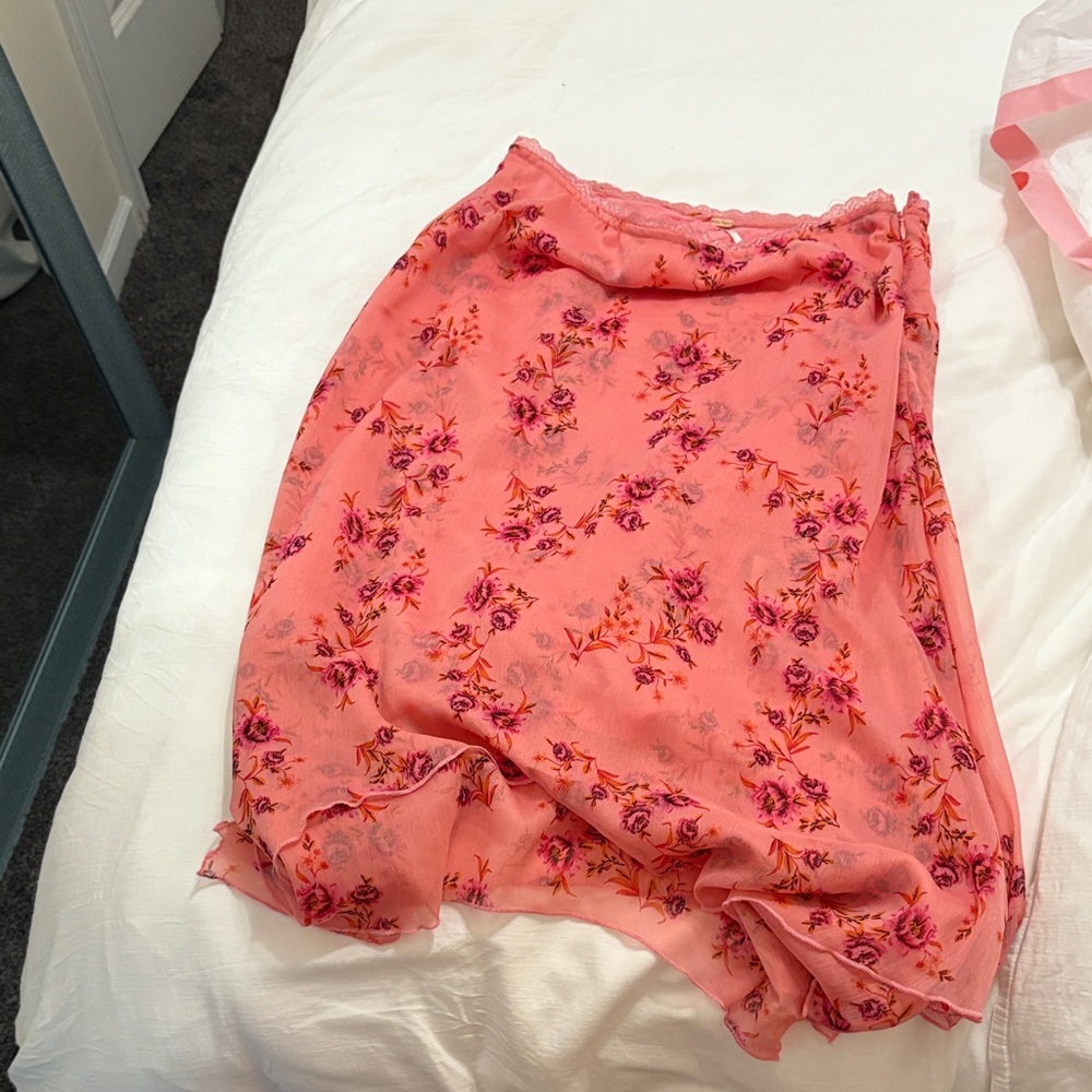 Vintage Free People Pink Floral Asymmetrical Skirt